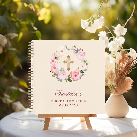 Guest book First Communion ivory blush pink floral ノートブック