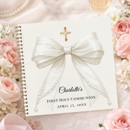 Guest book First Communion ivory bow pearls ノートブック