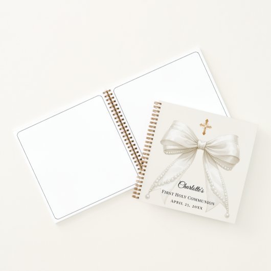 Guest book First Communion ivory bow pearls ノートブック (内部)