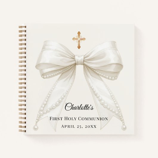 Guest book First Communion ivory bow pearls ノートブック (正面)