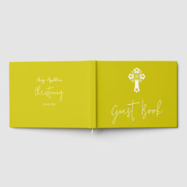 Guest Book Floral Cross Christening Yellow ゲストブック