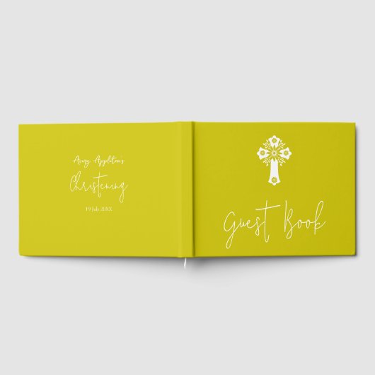 Guest Book Floral Cross Christening Yellow ゲストブック (全面)
