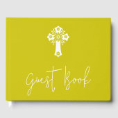 Guest Book Floral Cross Christening Yellow ゲストブック (正面)