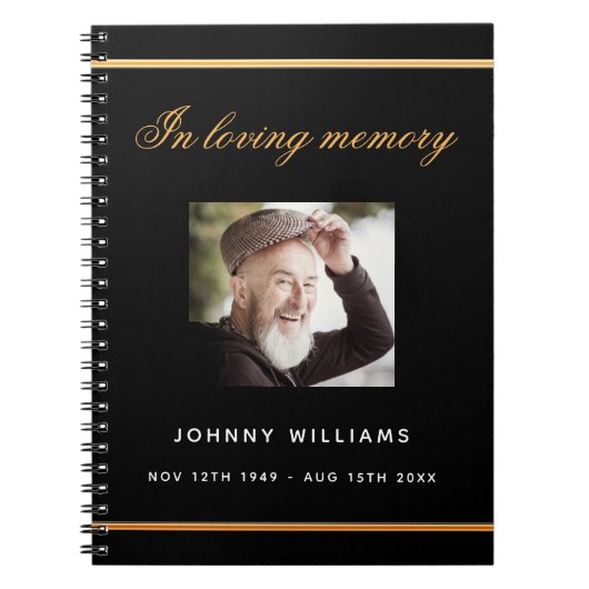 Guest book funeral memorial black gold photo ノートブック (正面)