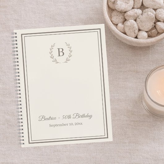 Guest Book ivory taupe Monogram Birthday ノートブック