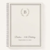Guest Book ivory taupe Monogram Birthday ノートブック (正面)