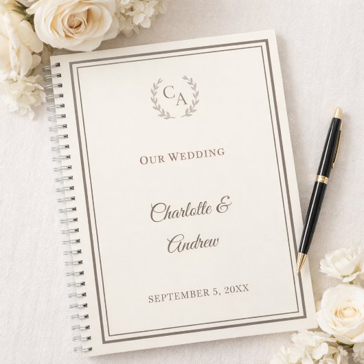 Guest Book ivory taupe monogrammed wedding ノートブック