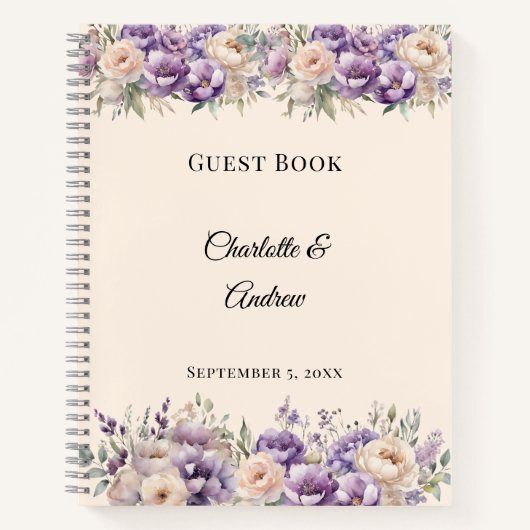 Guest Book lavender champagne floral wedding ノートブック (正面)