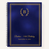 Guest Book navy blue gold Monogram wreath Birthday ノートブック (正面)