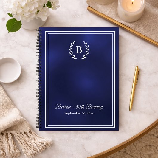 Guest Book navy blue Monogram wreath Birthday ノートブック