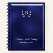 Guest Book navy blue Monogram wreath Birthday ノートブック (正面)