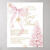 Guest Book Pink Bow Cold Outside Baby Shower ポスター (正面)