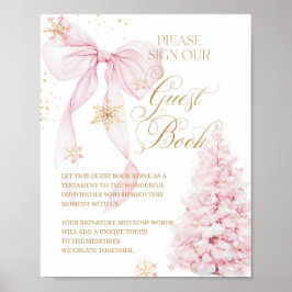 Guest Book Pink Bow Cold Outside Baby Shower ポスター