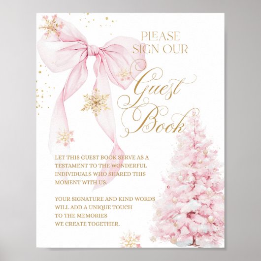 Guest Book Pink Bow Cold Outside Baby Shower ポスター (正面)