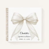 Guest book Quinceanera bow ivory white pearls ノートブック (正面)