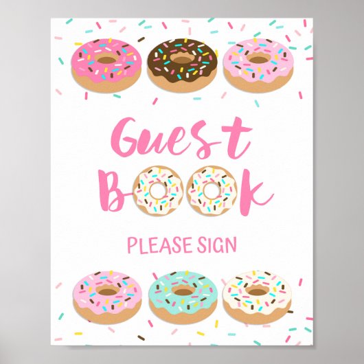 Guest Book Sign Pink Dout Table Sign ポスター (正面)