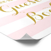 Guest Book Sign Pink Stripes Gold Confetti ポスター (角)