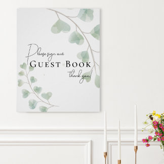 Guest Book Sign with Eucalyptus Leaves ポスター