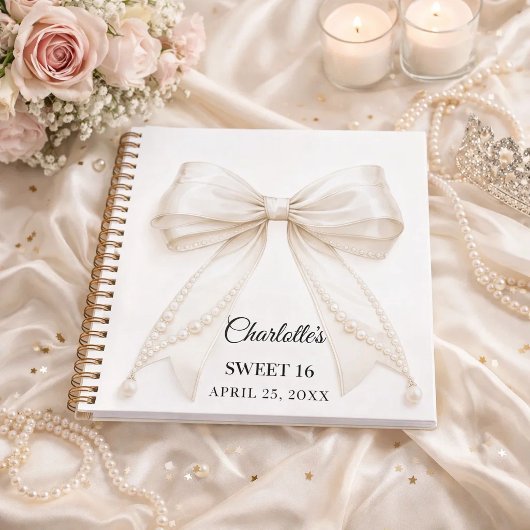 Guest book Sweet 16 bow ivory white pearls ノートブック