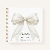 Guest book Sweet 16 bow ivory white pearls ノートブック (正面)