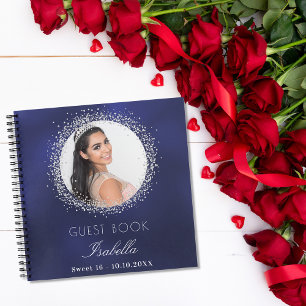Guest book Sweet 16 navy blue silver photo ノートブック