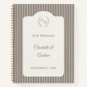 Guest book wedding Ivory taupe pinstriped modern ノートブック (正面)