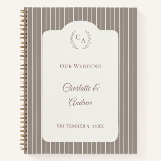Guest book wedding Ivory taupe pinstriped modern ノートブック (正面)