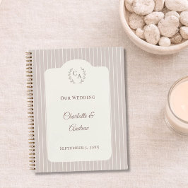 Guest book wedding Ivory taupe pinstriped modern ノートブック