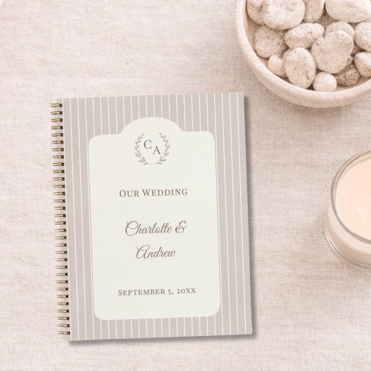 Guest book wedding Ivory taupe pinstriped modern ノートブック