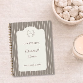 Guest book wedding Ivory taupe pinstriped modern ノートブック