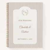 Guest book wedding Ivory taupe pinstriped modern ノートブック (正面)