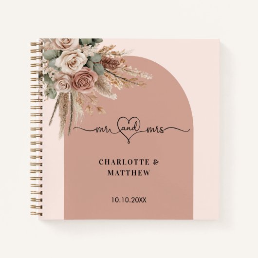 Guest book wedding mr mrs heart pink arch taupe ノートブック (正面)