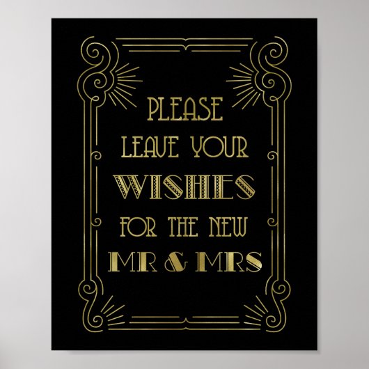 Guest Book Wedding Sign Gold Black 1920s ポスター (正面)