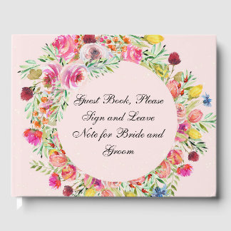 Guest Book with Pink Floral Wreath ゲストブック