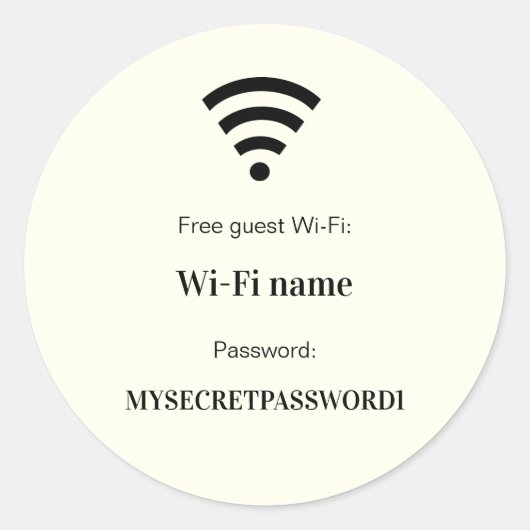 Guest customer wifi network password ivory ラウンドシール (正面)