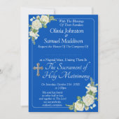 Guest Names, Christian Cobalt Blue & White Roses  招待状 (正面)