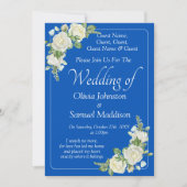 Guest Names, Cobalt Blue & White Roses Wedding 招待状 (正面)