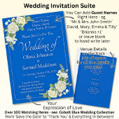 Guest Names, Cobalt Blue & White Roses Wedding 招待状