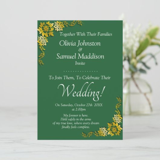 Guest Names, Emerald Green & Gold Wedding  招待状 (スタンド正面)