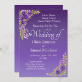 Guest Names, Purple Mauve Flowers & White Wedding  招待状 (正面/裏面)