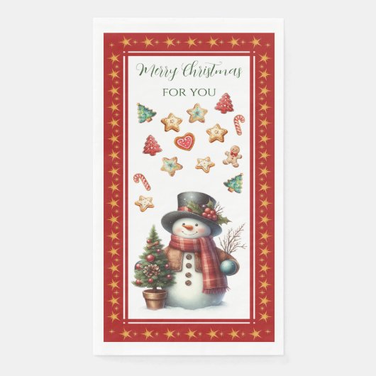 Guest Towel with Snowman & Christmas Cookies Red (正面)