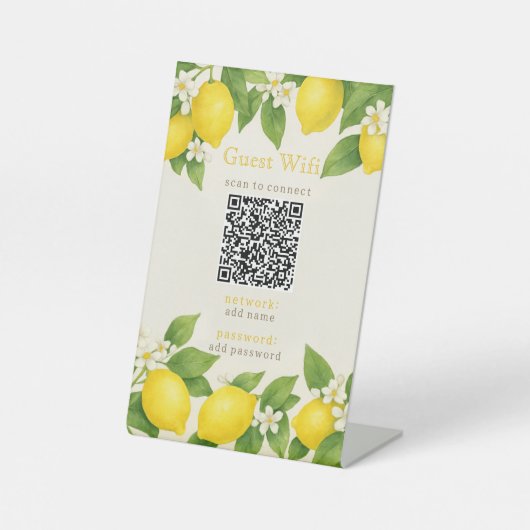 Guest WiFi Sign with QR Code Decorated with Lemons 台座サイン (正面)