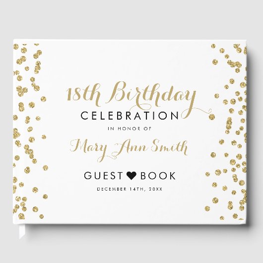 GuestBook 18th誕生日金ゴールドグリッター紙吹雪 ゲストブック (正面)