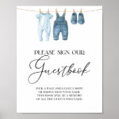 Guestbook Denim Blue Jean Baby Shower Sign ポスター (正面)