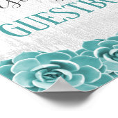 Guestbook Sign Rustic Succulent Floral Barn Wood ポスター (角)