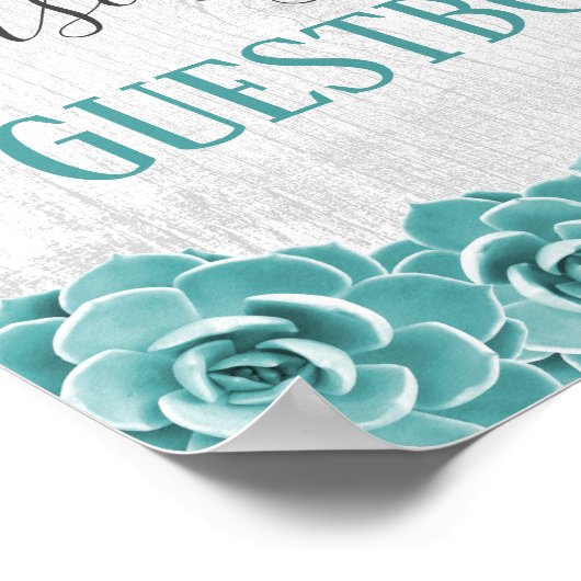 Guestbook Sign Rustic Succulent Floral Barn Wood ポスター (角)