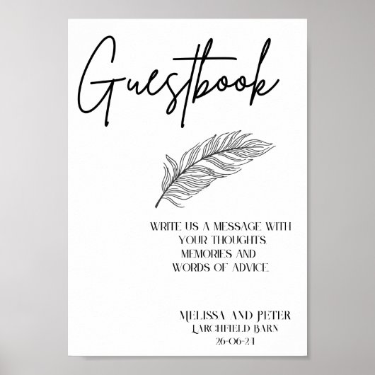 Guestbook Wedding Sign Elegant Modern ポスター (正面)