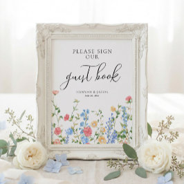 Guestbook Wildflower Wedding Sign ポスター