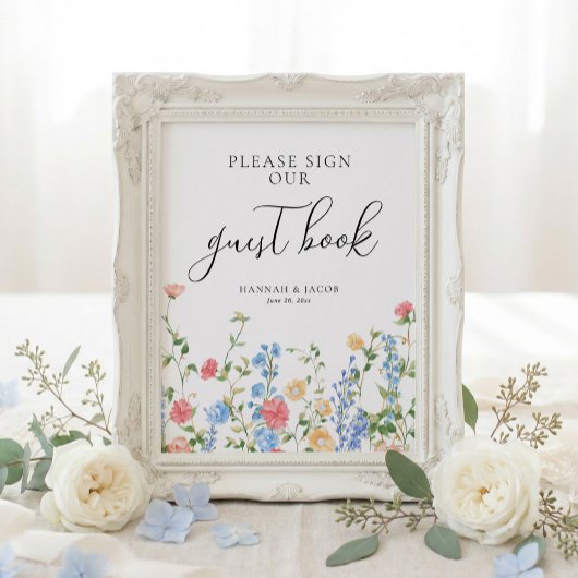 Guestbook Wildflower Wedding Sign ポスター