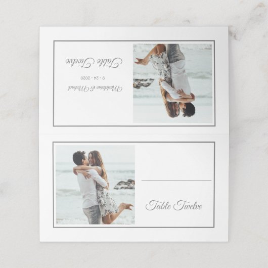 Guests エレガント Photo Silverのテー結婚ブル番号 プレイスカード (外部開封)